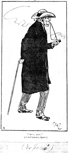 Cartoon of WC Sellé, from a photocopy of a newspaper clipping filed at Richmond Library